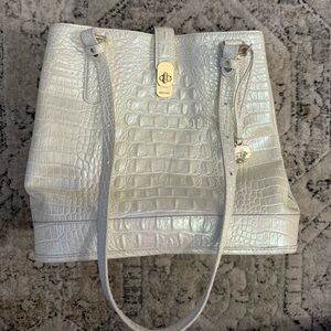 Brahmin White Crocodile Embossed Tote Bag